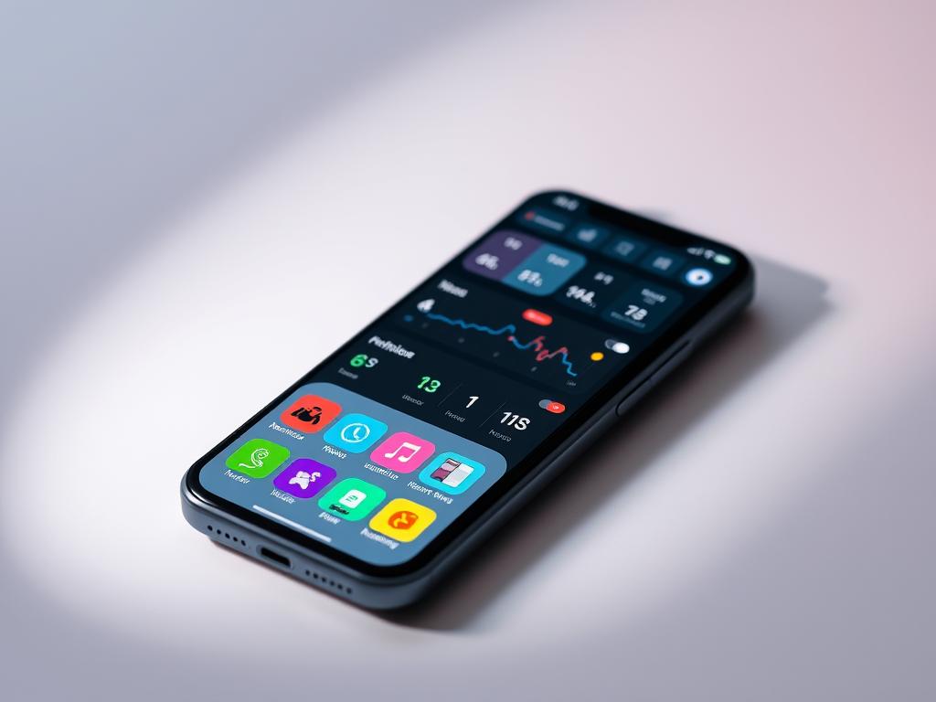 A sleek and modern fitness app interface, displayed on a minimalist smartphone screen. In the foreground, vibrant icons and visual cues invite interaction, showcasing various workout routines, nutrition tracking, and health monitoring features. The middle ground features a user-friendly dashboard, with clean typography and intuitive data visualization. The background is a subtle gradient, evoking a sense of technological sophistication. Soft, directional lighting illuminates the scene, creating depth and highlighting the app's streamlined design. The overall mood is one of efficiency, motivation, and a commitment to personal wellbeing.