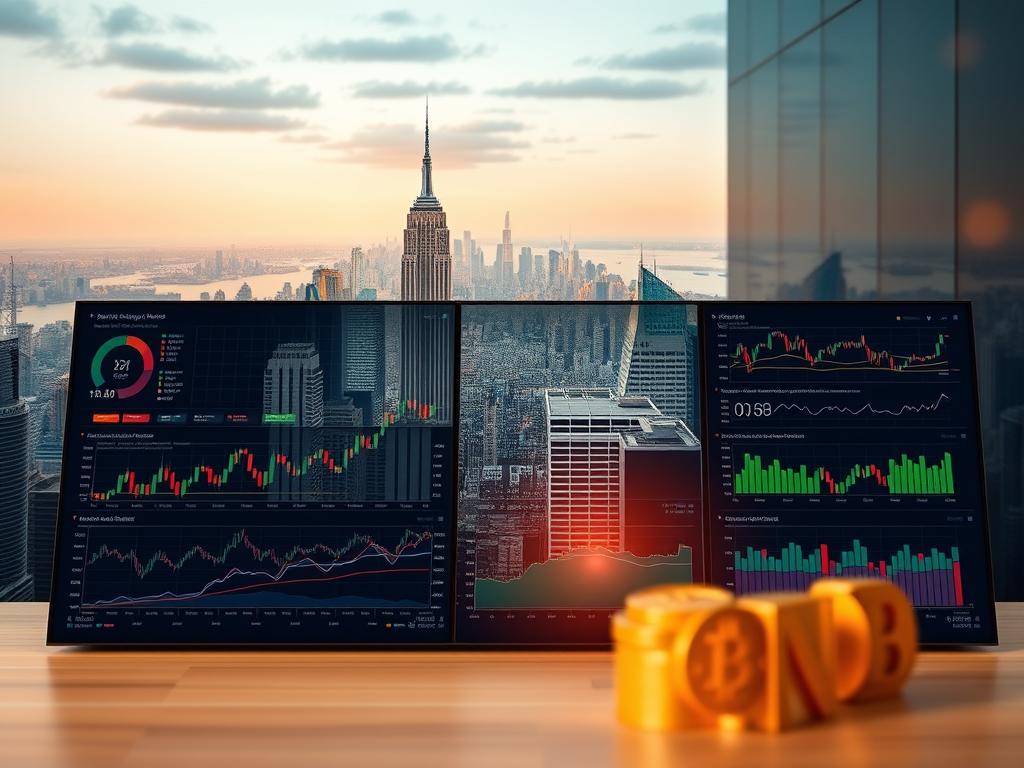 A detailed technical analysis of the cryptocurrency market, presented in a stylish and informative manner. The foreground displays a comprehensive dashboard with charts, graphs, and data visualizations showcasing the performance and trends of major digital currencies. The middle ground features a panoramic cityscape with skyscrapers and financial district landmarks, symbolizing the global reach and impact of the crypto economy. The background is illuminated by a subtle, warm glow, creating a sense of technological sophistication and financial prowess. The overall composition conveys a professional, authoritative, and visually captivating depiction of the technical analysis of the cryptocurrency market.