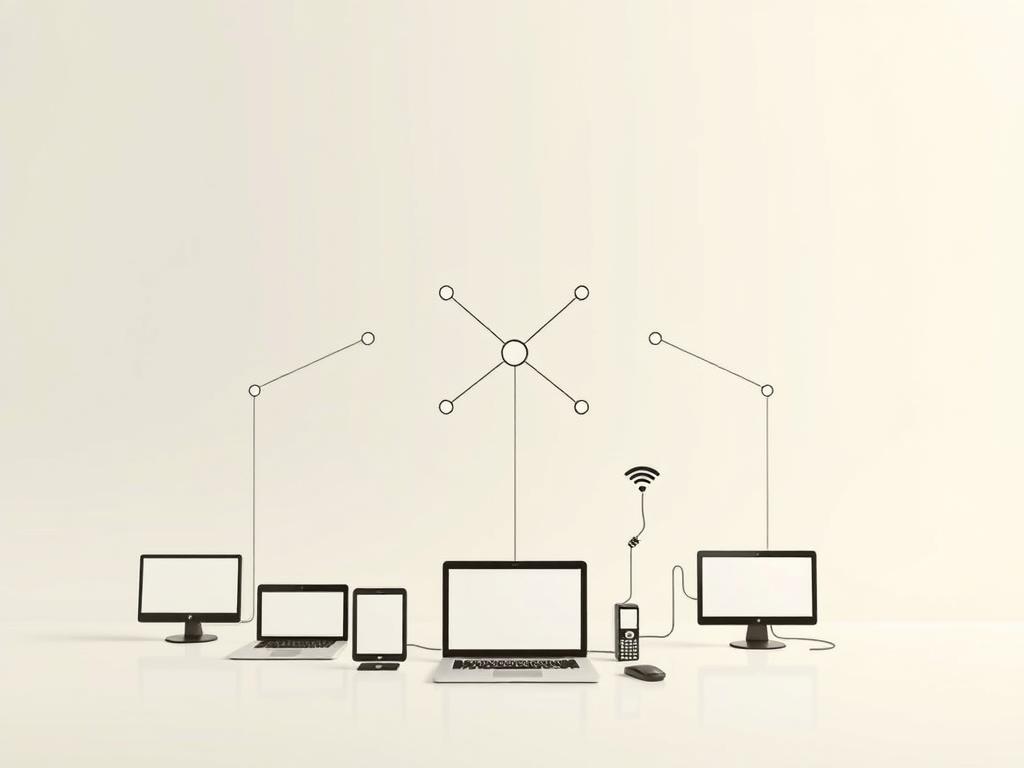 A sleek, minimalist illustration of the fundamental concepts of the internet. In the foreground, various digital devices and icons representing online activities are arranged in a clean, organized manner. The middle ground features a network of interconnected nodes and lines, symbolizing the infrastructure of the internet. In the background, a soft, neutral gradient creates a sense of depth and simplicity, allowing the core elements to shine. The overall composition conveys a clear, accessible understanding of the basic building blocks that enable our modern digital lives. Crisp, high-contrast lighting highlights the technological aspects, while a serene, approachable atmosphere encourages exploration of this essential topic.