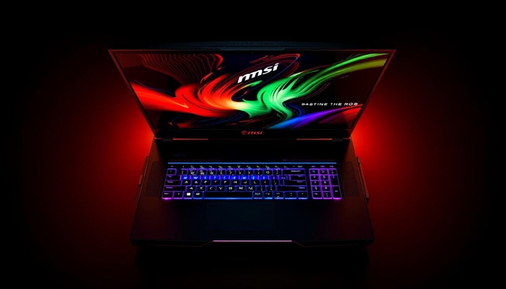 MSI Titan 18 HX AI Gaming Laptop mit beleuchtetem RGB-Keyboard und großem Display