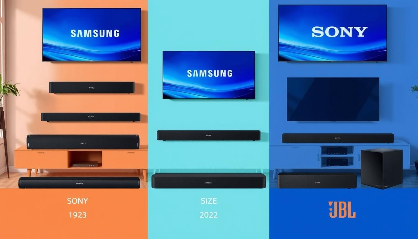 Verschiedene Soundbar-Modelle im Vergleich mit TV-Geräten