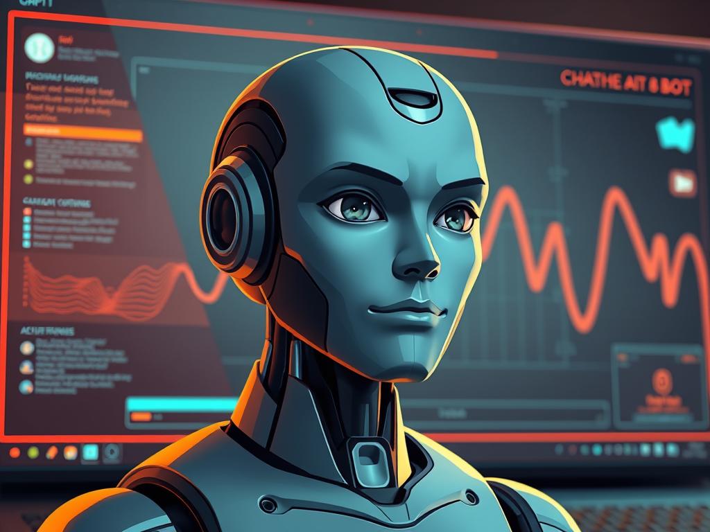 A detailed illustration of the ChatGPT artificial intelligence chatbot, against a backdrop of a sleek, futuristic computer interface. The chatbot's avatar, a stylized human head, is the focal point, rendered with high-fidelity photorealistic textures and lifelike expressions. The interface features clean lines, subtle gradients, and minimalist UI elements, conveying a sense of technological sophistication. Warm, indirect lighting casts dynamic shadows, accentuating the three-dimensional form of the chatbot. The overall mood is one of curiosity, fascination, and the promise of advanced AI capabilities.