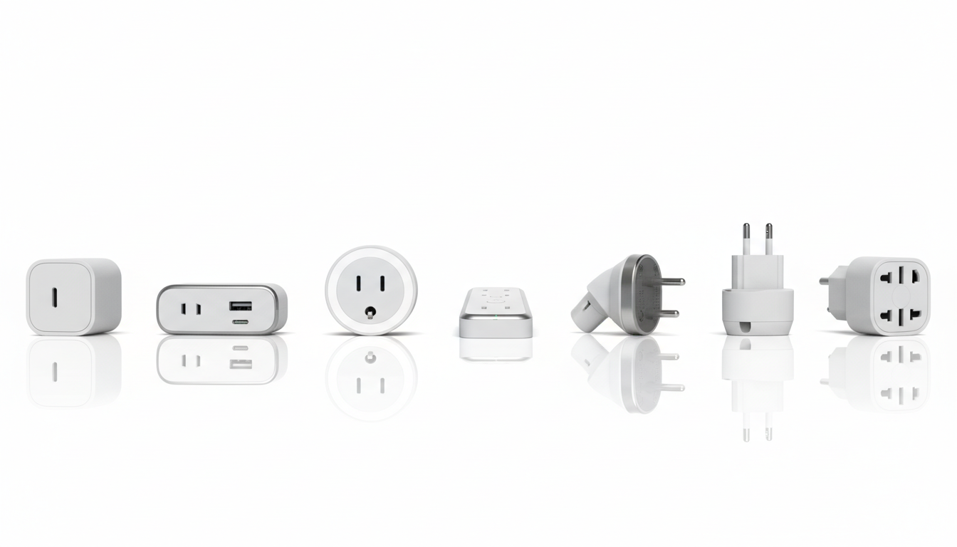 Smarte Steckdose Test zeigt verschiedene WLAN-Steckdosen auf weißem Hintergrund