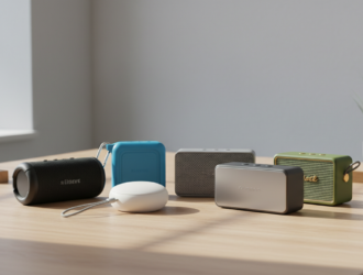 Verschiedene Bluetooth Lautsprecher unter 50 Euro im Vergleichstest auf einem Holztisch