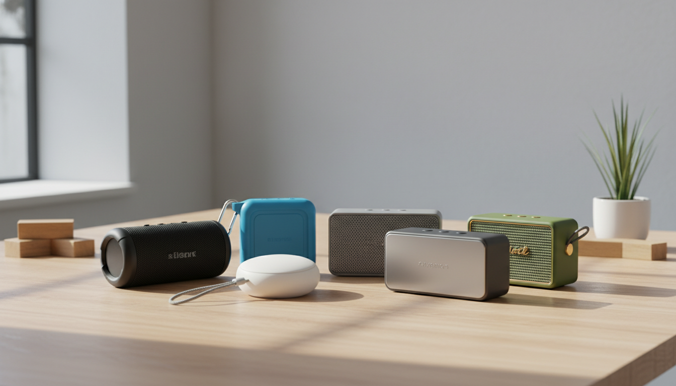 Verschiedene Bluetooth Lautsprecher unter 50 Euro im Vergleichstest auf einem Holztisch